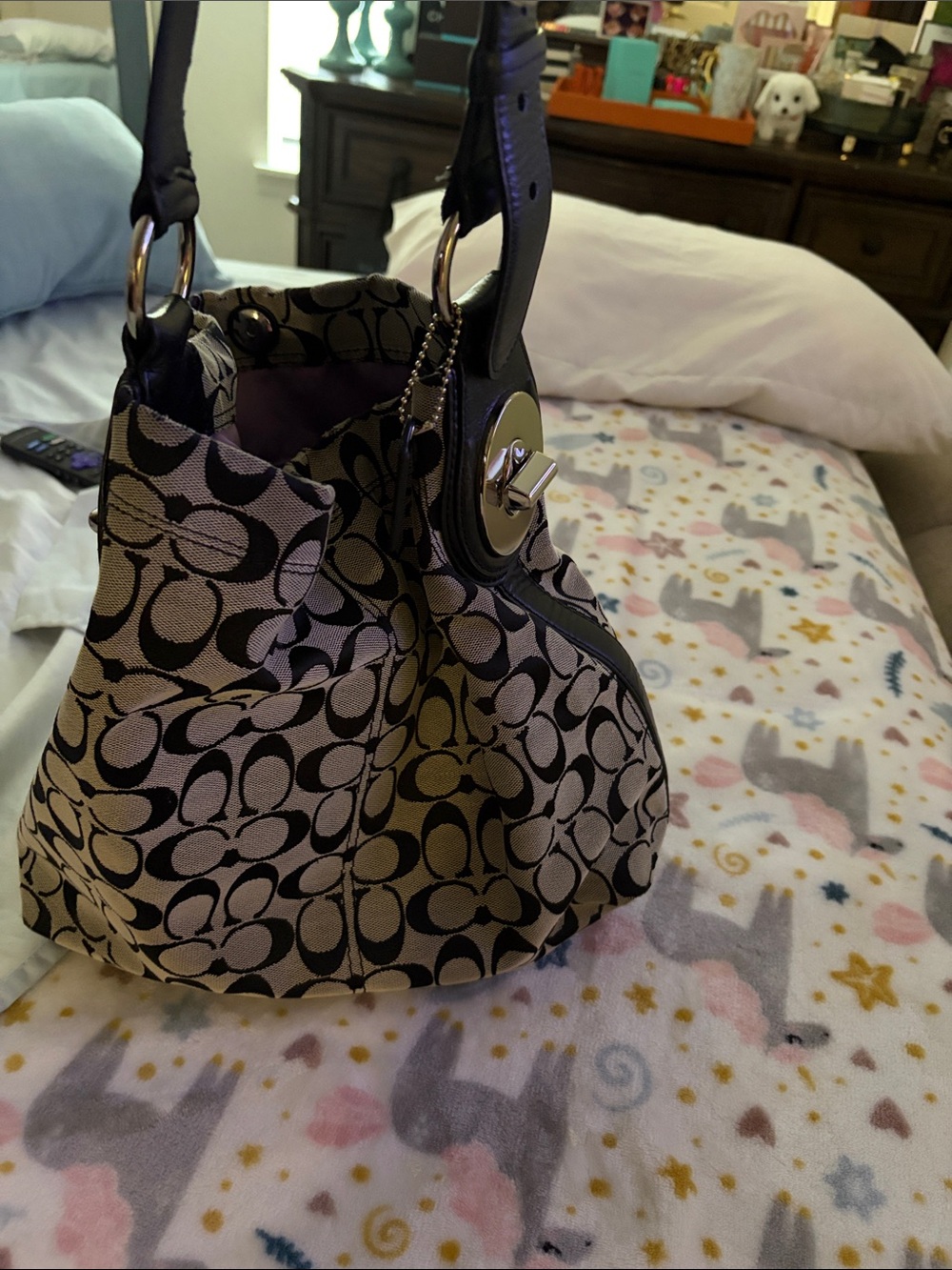Coach Black & Khaki Signature Canvas Shoulder Bag